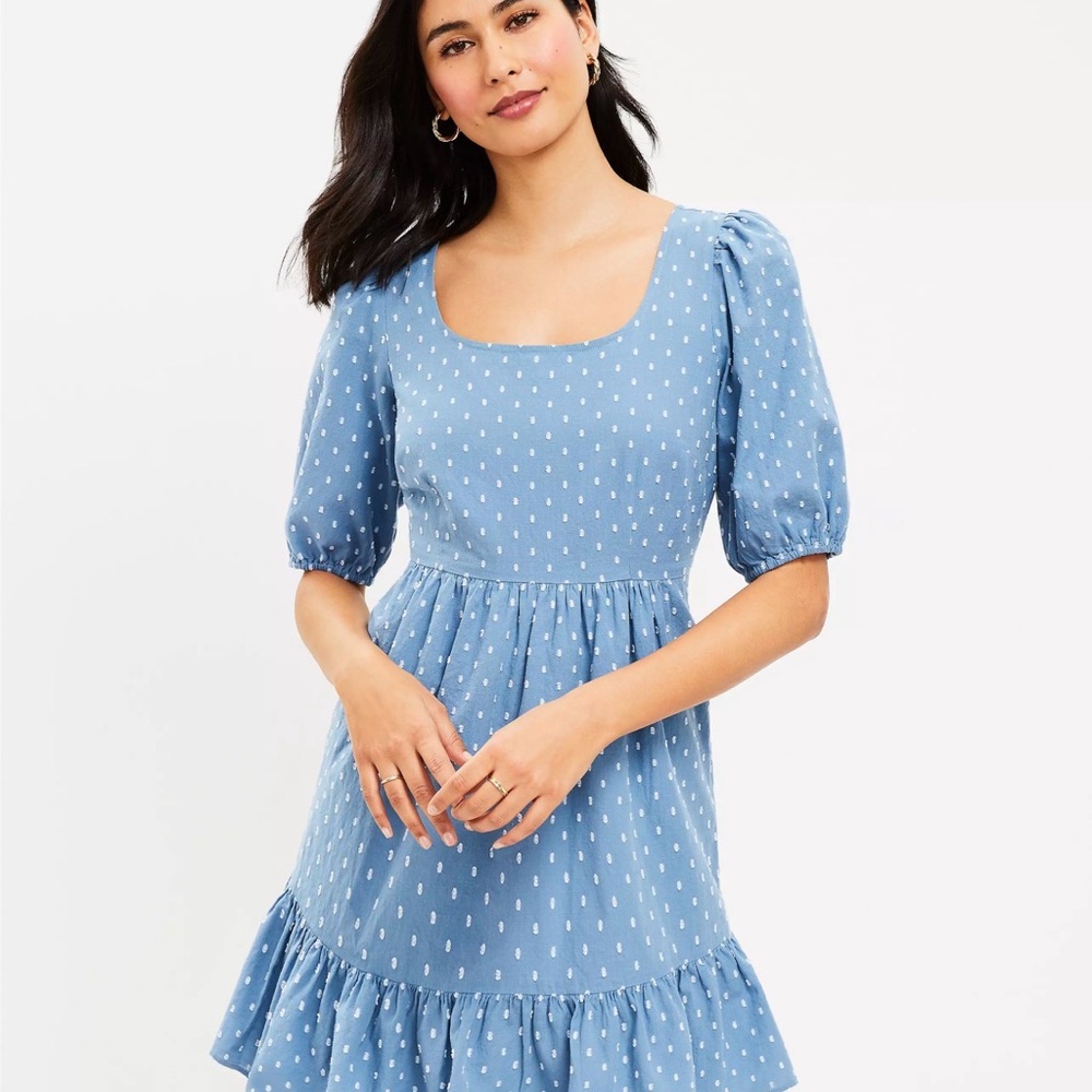 LOFT Light Blue Patterned Mini Dress